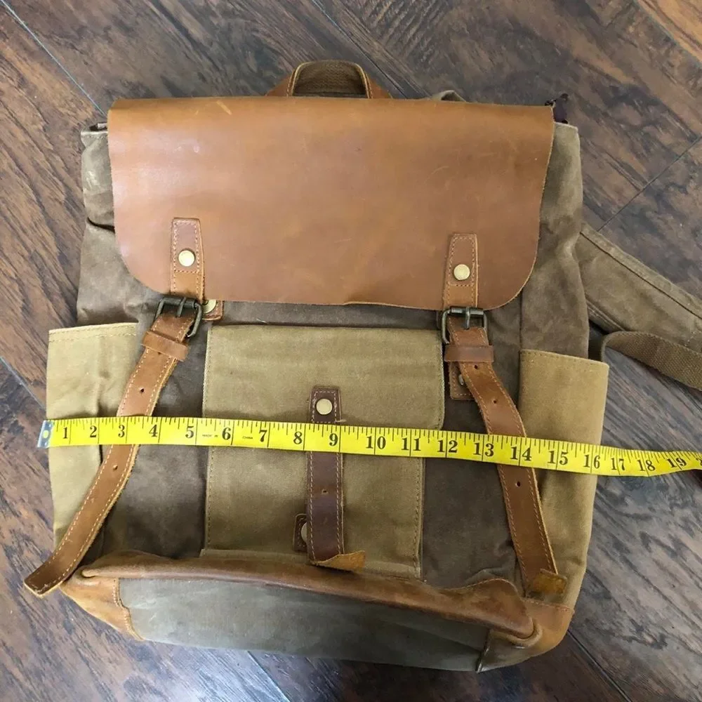 Vintage Leather Waxed Canvas Backpack Outdoor Sports Hiking Bag Travel Professor